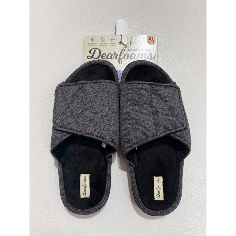 NWT Dearfoams Men's Memory Foam Slippers Slide Sandals Size XL 13-14 Dark Gray